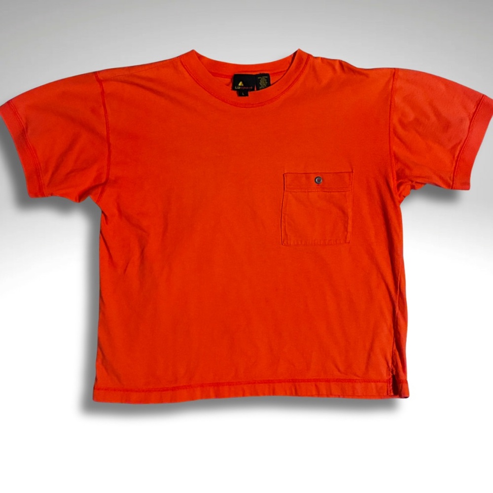 VTG Lizsport Bold Orange Short Sleeve Cropped Pocket Button Tee Large